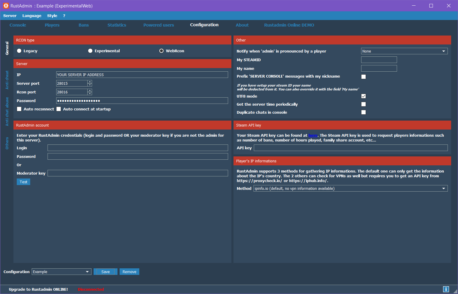 Open the configuration tab